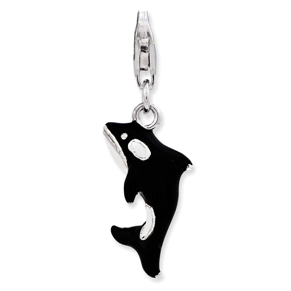Jewelryweb Sterling Silver 3-d Enameled Orca Whale With Lobster Clasp Charm