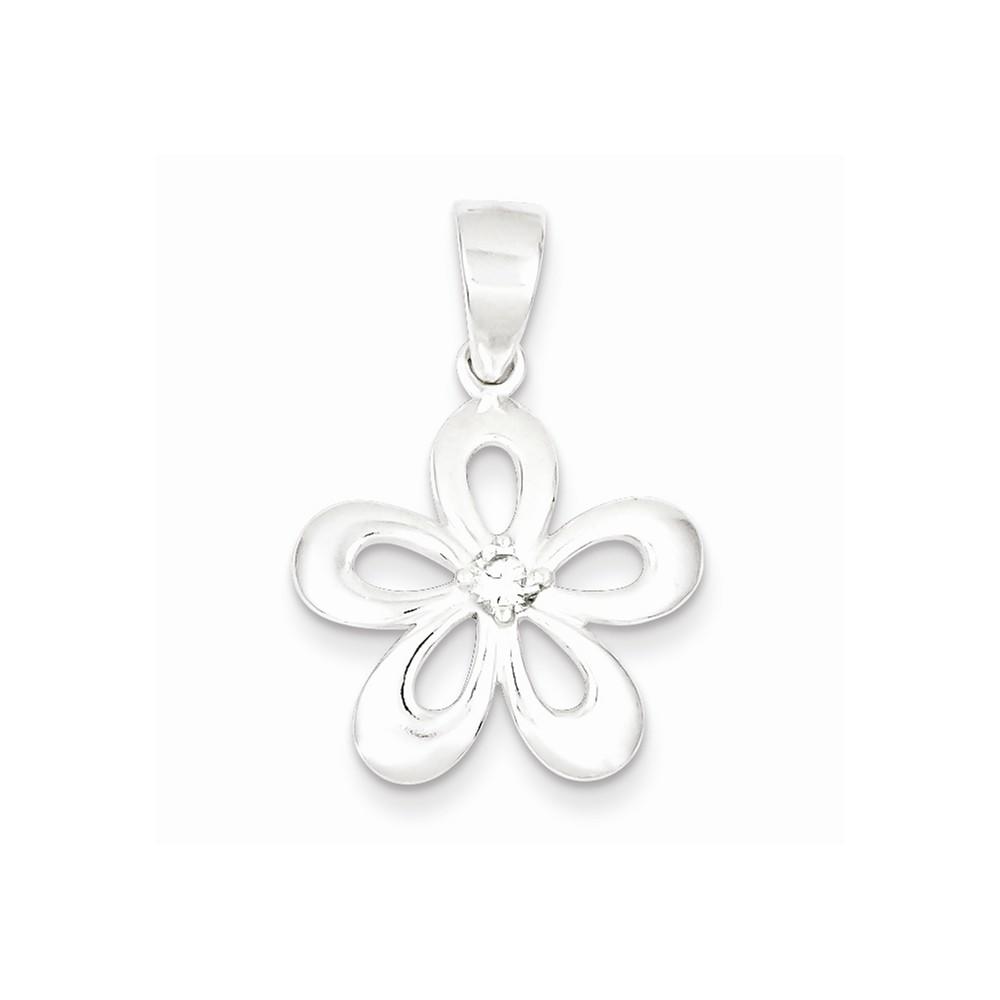 Jewelryweb Sterling Silver Polished Cubic Zirconia Flower Pendant