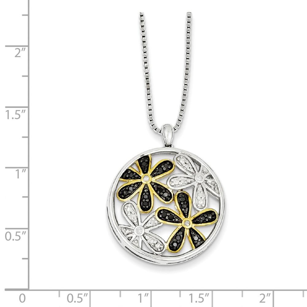 Jewelryweb Sterling Silver With Gold-plating White and Black Diamond Flower Pendant