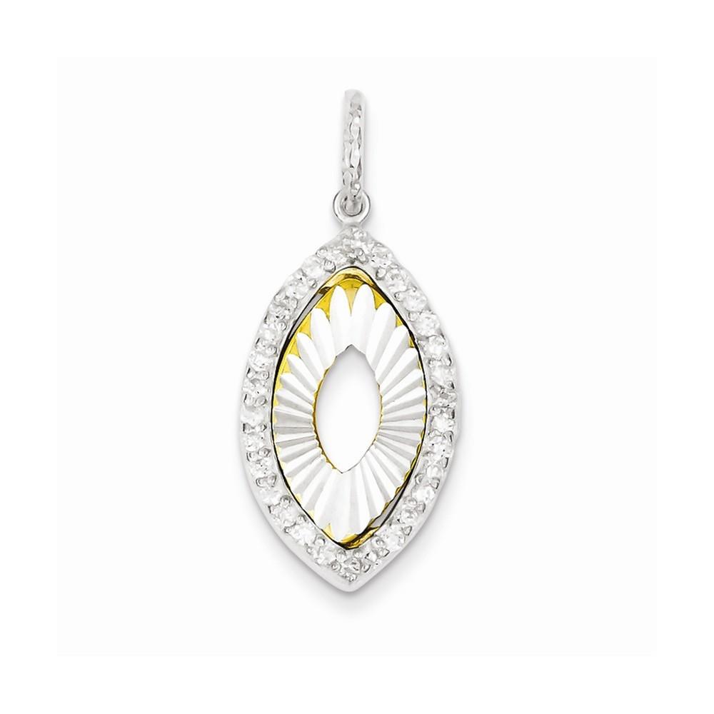 Jewelryweb Sterling Silver and Flash Gold-Flashed Cubic Zirconia Sparkle-Cut Pendant