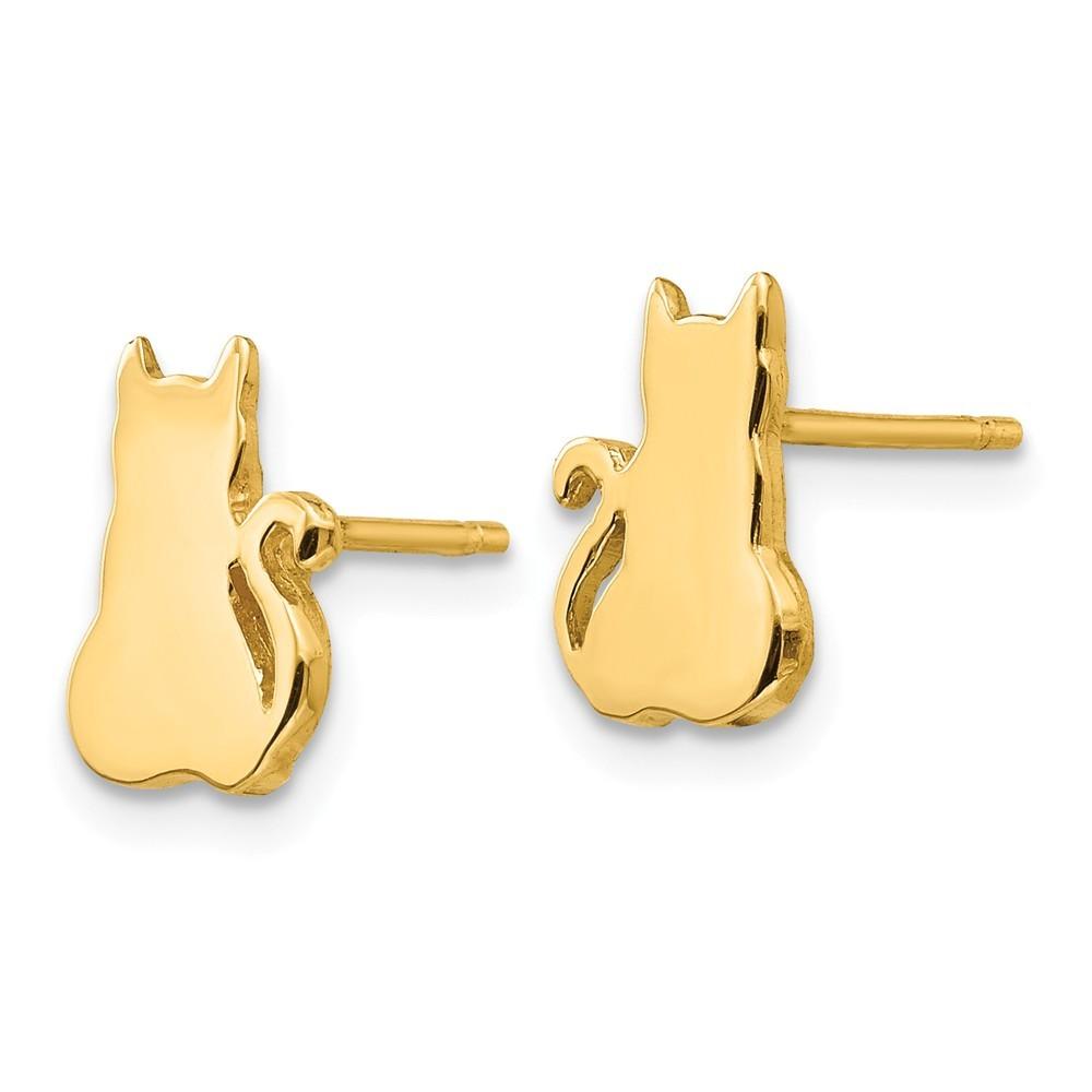 Jewelryweb 14k Yellow Gold Cat Earrings - Measures 10x7mm Wide