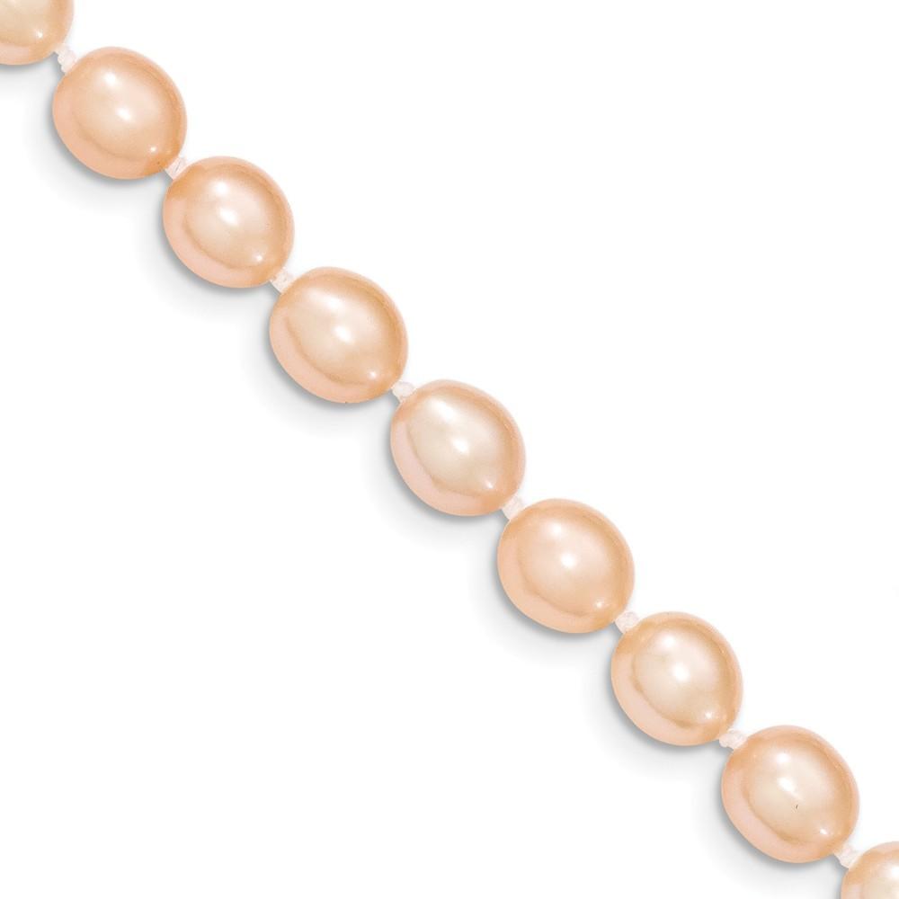 Jewelryweb 14k Yellow Gold 7.5mm Pink Rice Shape Freshwater Cultured Pearl Necklace - 20 Inch