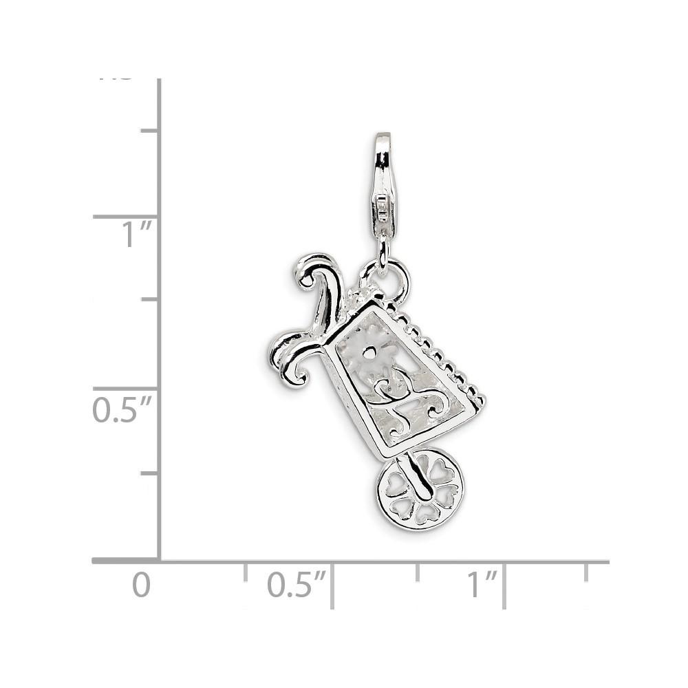 Jewelryweb Sterling Silver 3-D Enameled Wheelbarrow With Lobster Clasp Charm - Measures 30x16mm