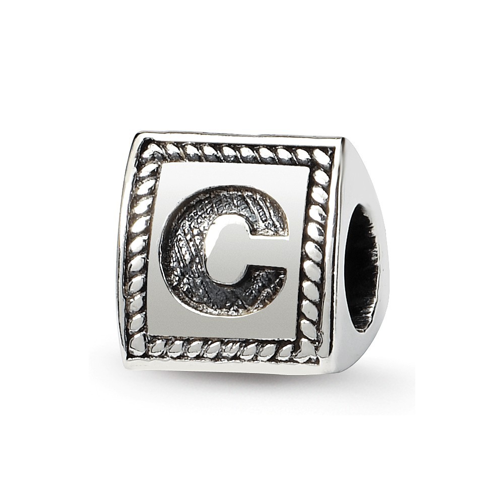 Jewelryweb Sterling Silver Reflections Letter C Triangle Block Bead Charm
