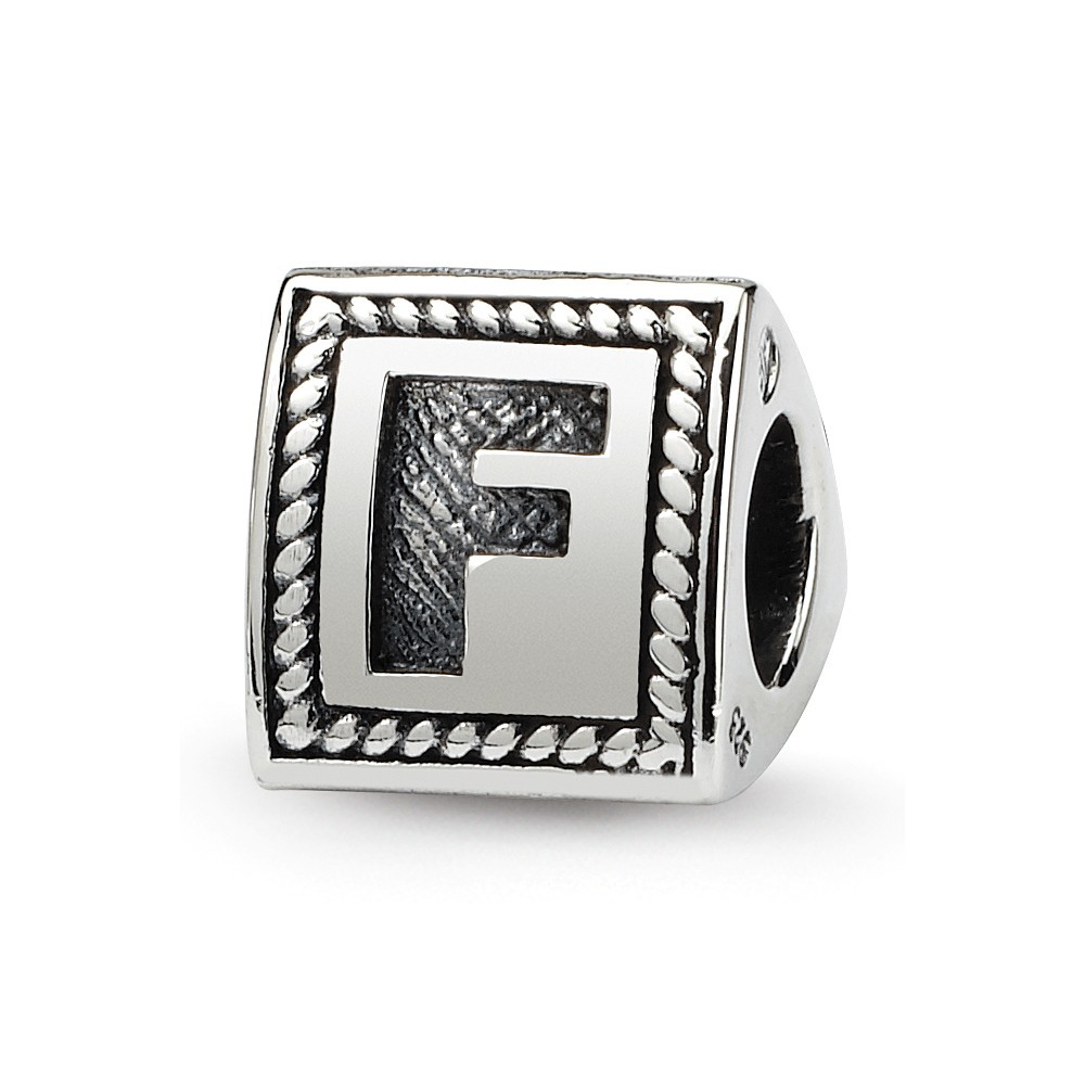 Jewelryweb Sterling Silver Reflections Letter F Triangle Block Bead Charm