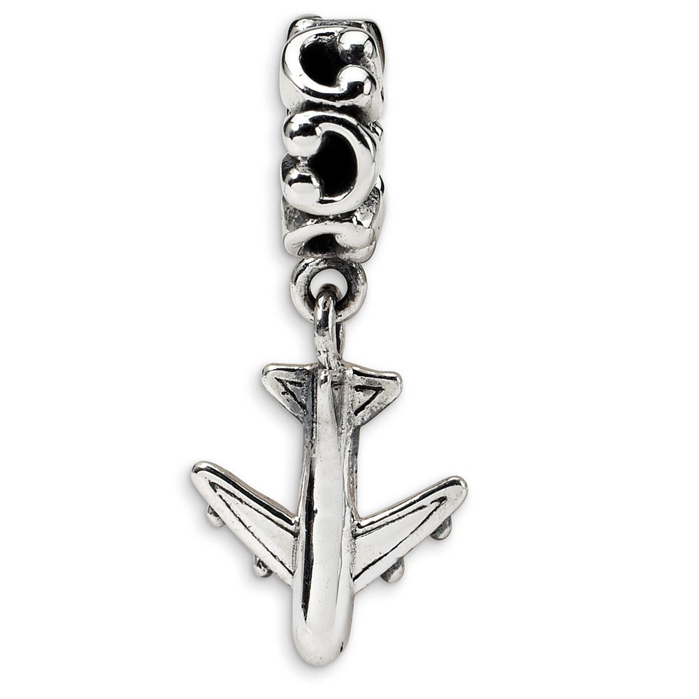 Jewelryweb Sterling Silver Reflections Airplane Dangle Bead Charm
