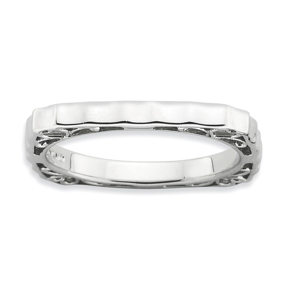 Jewelryweb 2.25mm Sterling Silver Stackable Expressions Polished Rhodium-plate Square Ring - Size 8