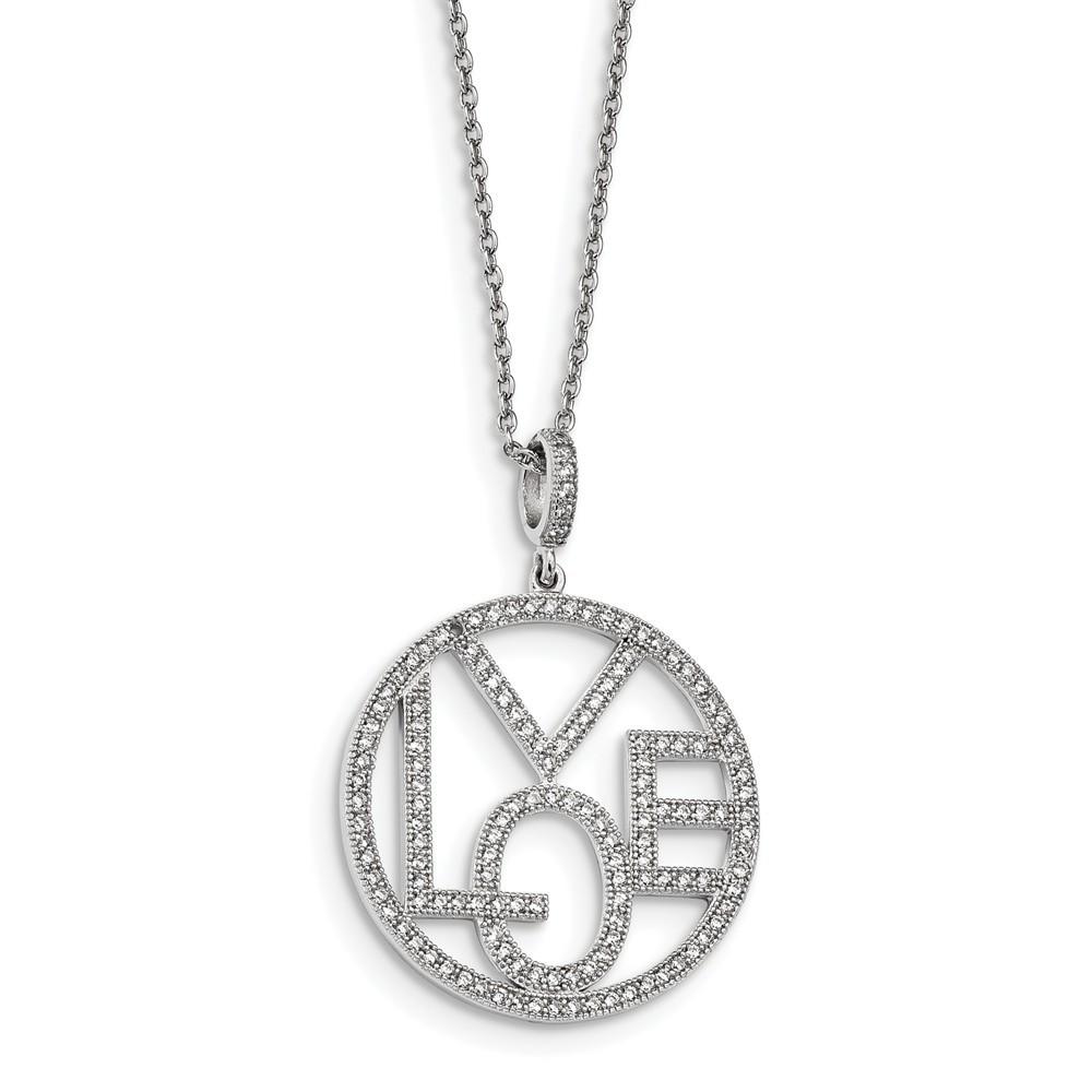 Jewelryweb Sterling Silver and Cubic Zirconia Round Love Necklace - 18 Inch