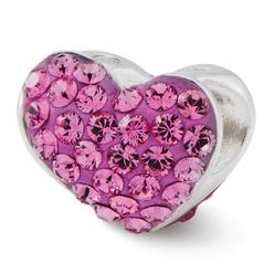 Jewelryweb Sterling Silver Reflections Pink Crystal Heart Bead Charm - Measures 10x10.00mm Wide