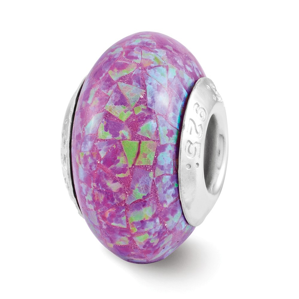 Jewelryweb Sterling Silver Reflections Purple Simulated Opal Mosaic Bead Charm