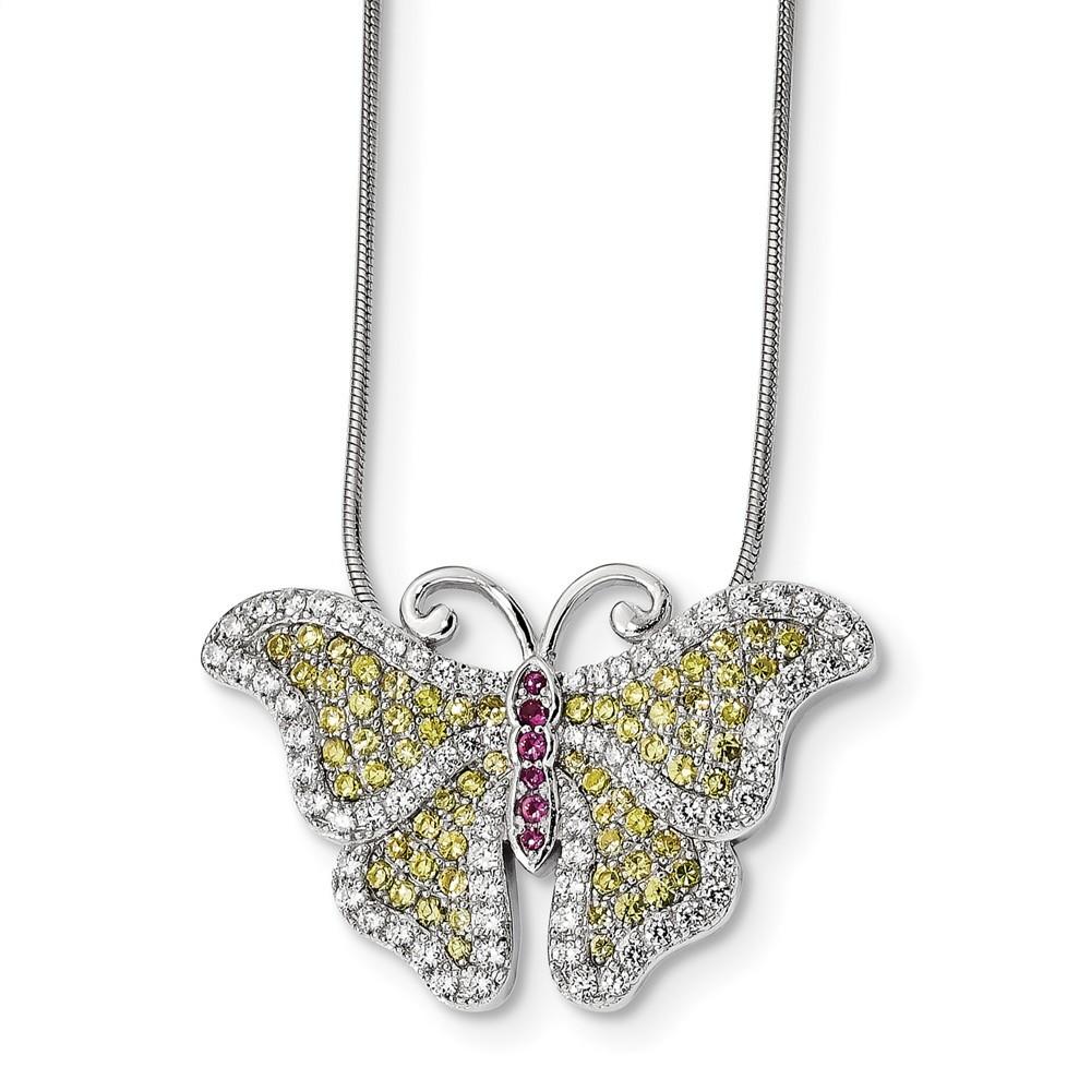 Jewelryweb Sterling Silver and Cubic Zirconia Brilliant Embers Butterfly Necklace - 18 Inch
