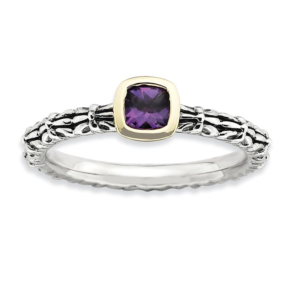 Jewelryweb 2.5mm Sterling Silver and 14k Stackable Expressions Checker-cut Amethyst Antiqued R - 10 Inch