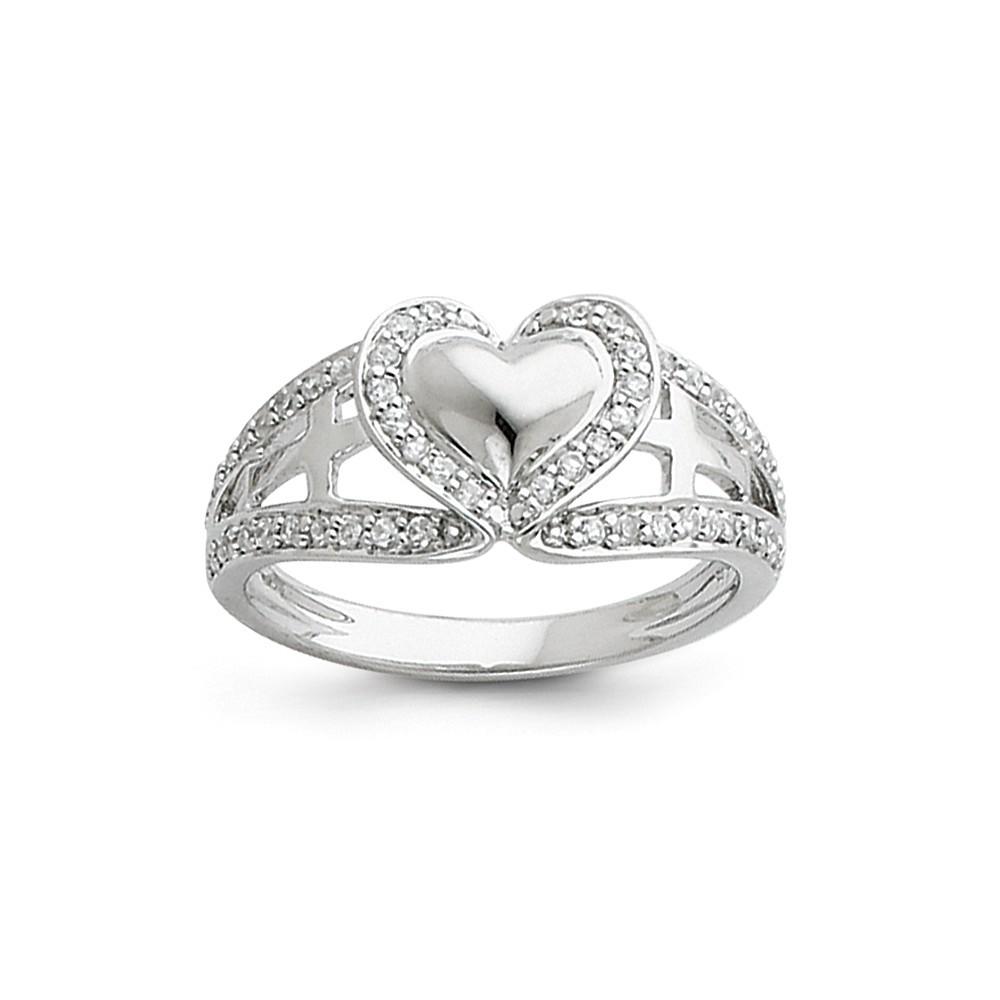 Jewelryweb Sterling Silver and Cubic Zirconia Heart Ring - Size 6