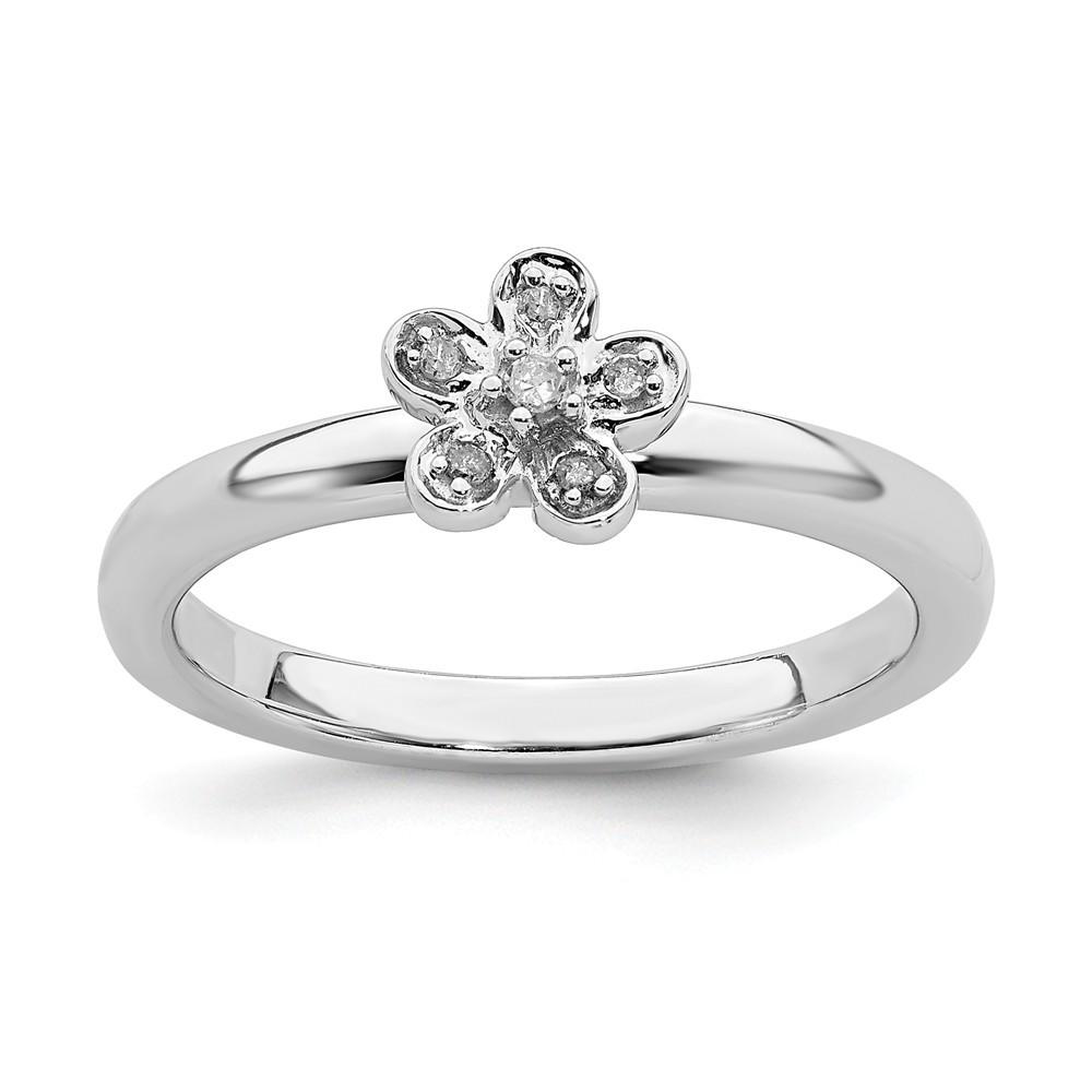 Jewelryweb Sterling Silver Stackable Expressions Flower Diamond Ring - Size 10