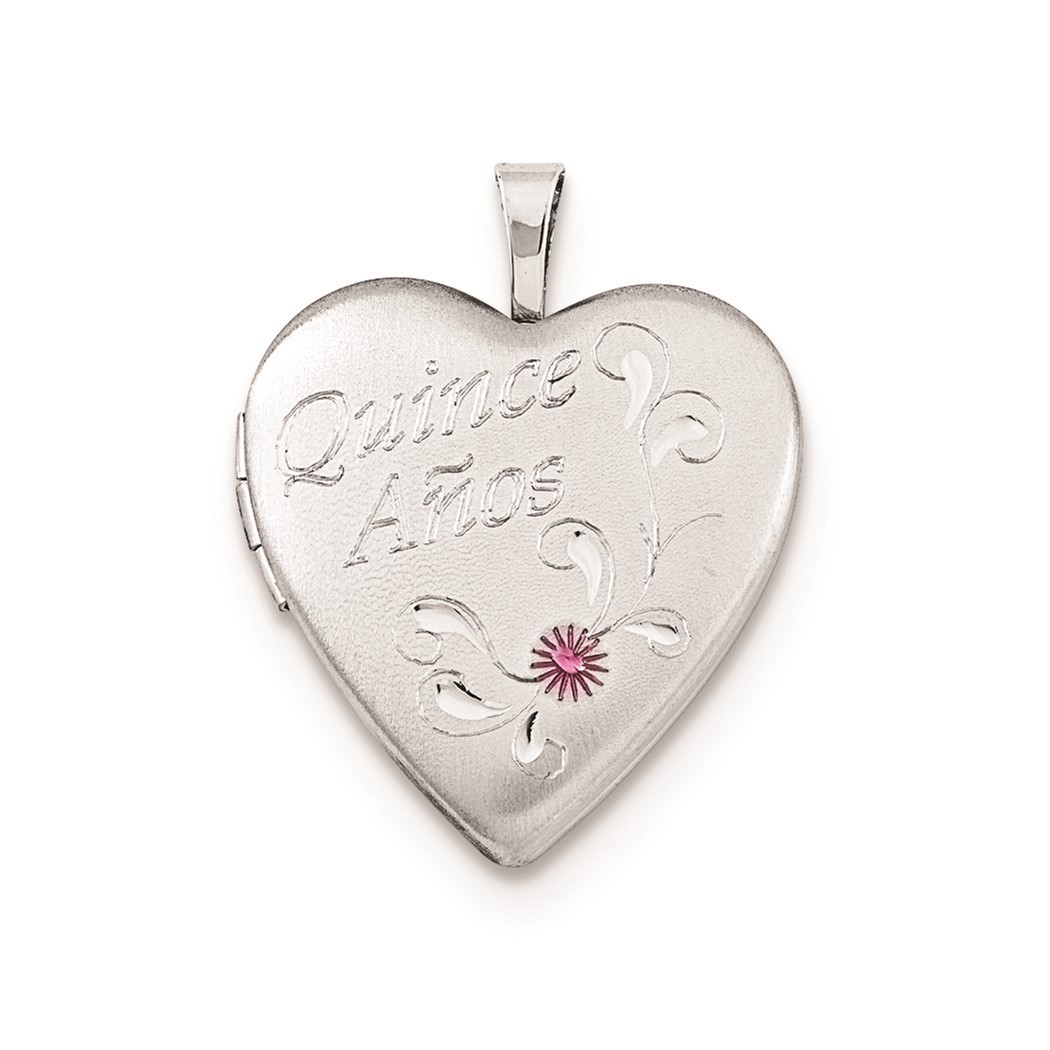 Jewelryweb Sterling Silver 20mm Enameled Sparkle-Cut Quince Anos Heart Locket