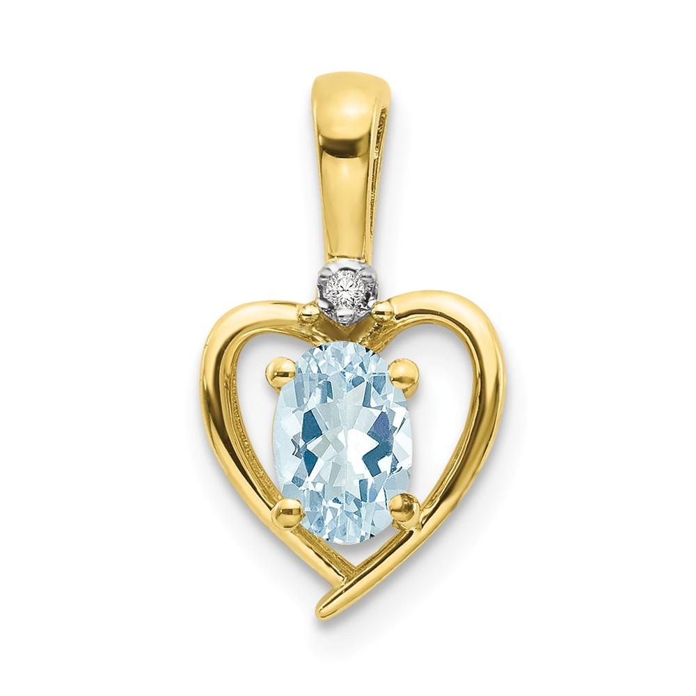 Jewelryweb 10k Yellow Gold Diamond and Aquamarine Pendant