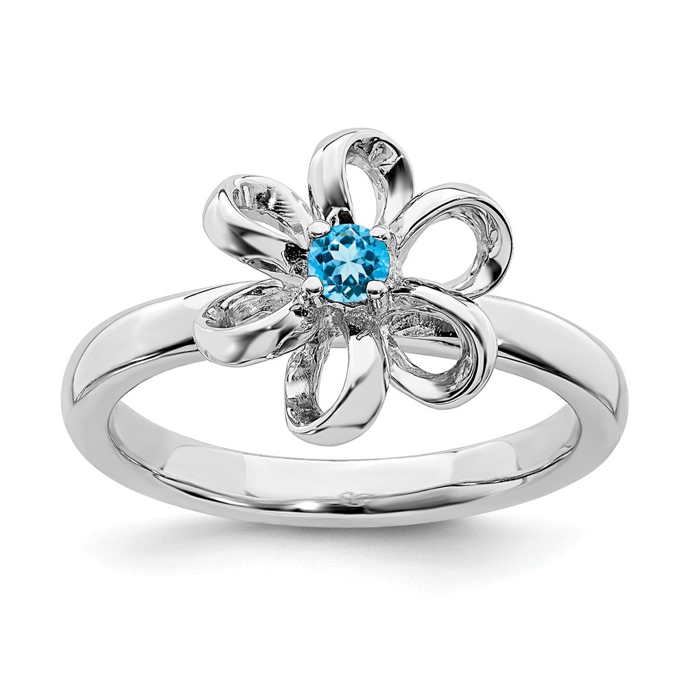 Jewelryweb Sterling Silver Stackable Expressions Polished Blue Topaz Flower Ring - Size 10