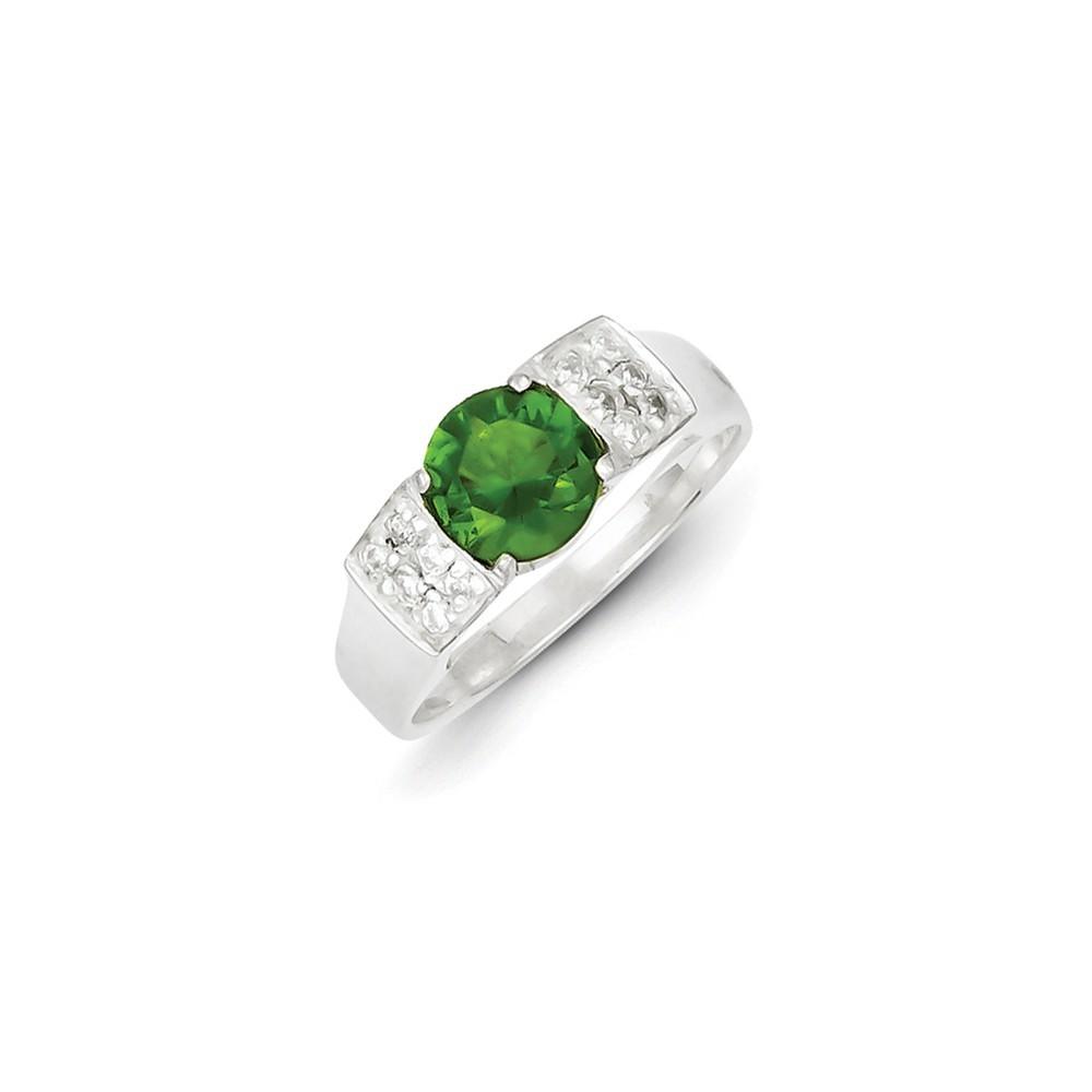Jewelryweb Sterling Silver Lime Green Round With Pave Sides Cubic Zirconia Ring - Size 6