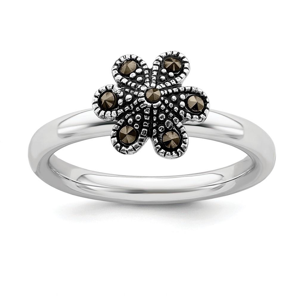 Jewelryweb 2.25mm Sterling Silver Stackable Expressions Marcasite Scalloped Ring - Size 5