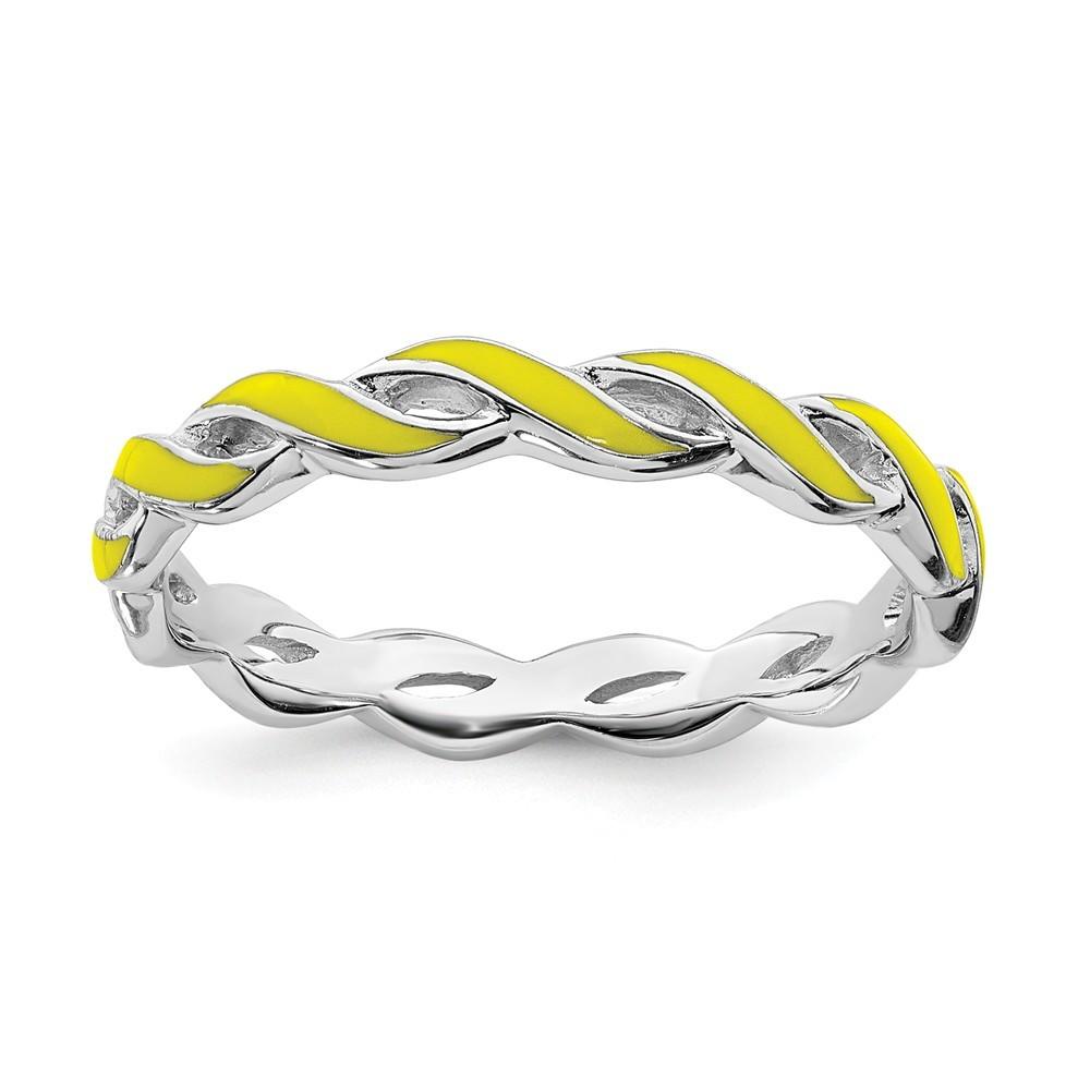 Jewelryweb 2mm Sterling Silver Stackable Expressions Yellow Enamel Ring - Size 7