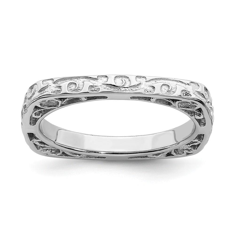 Jewelryweb 2.25mm Sterling Silver Stackable Expressions Polished Rhodium-plate Square Ring - Size 8