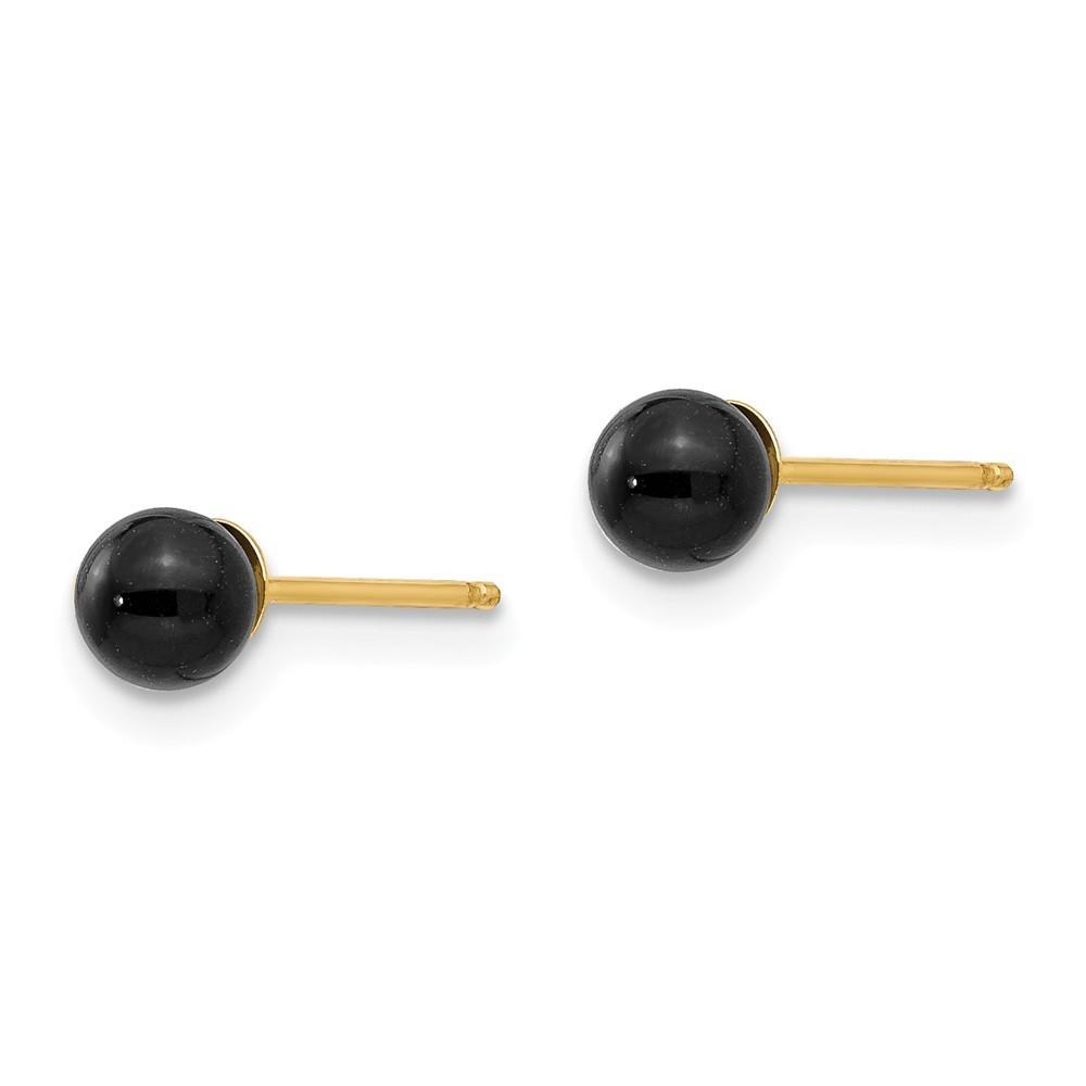 Jewelryweb 14k Yellow Gold Simulated Onyx Bead Earrings - Measures 4x4mm