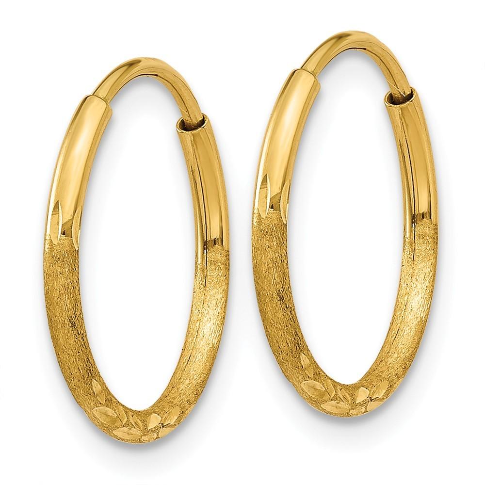 Jewelryweb 14k Yellow Gold 1.25mm Sparkle-Cut Endless Hoop Earrings - Measures 12x12mm Wide 1.25mm Thick