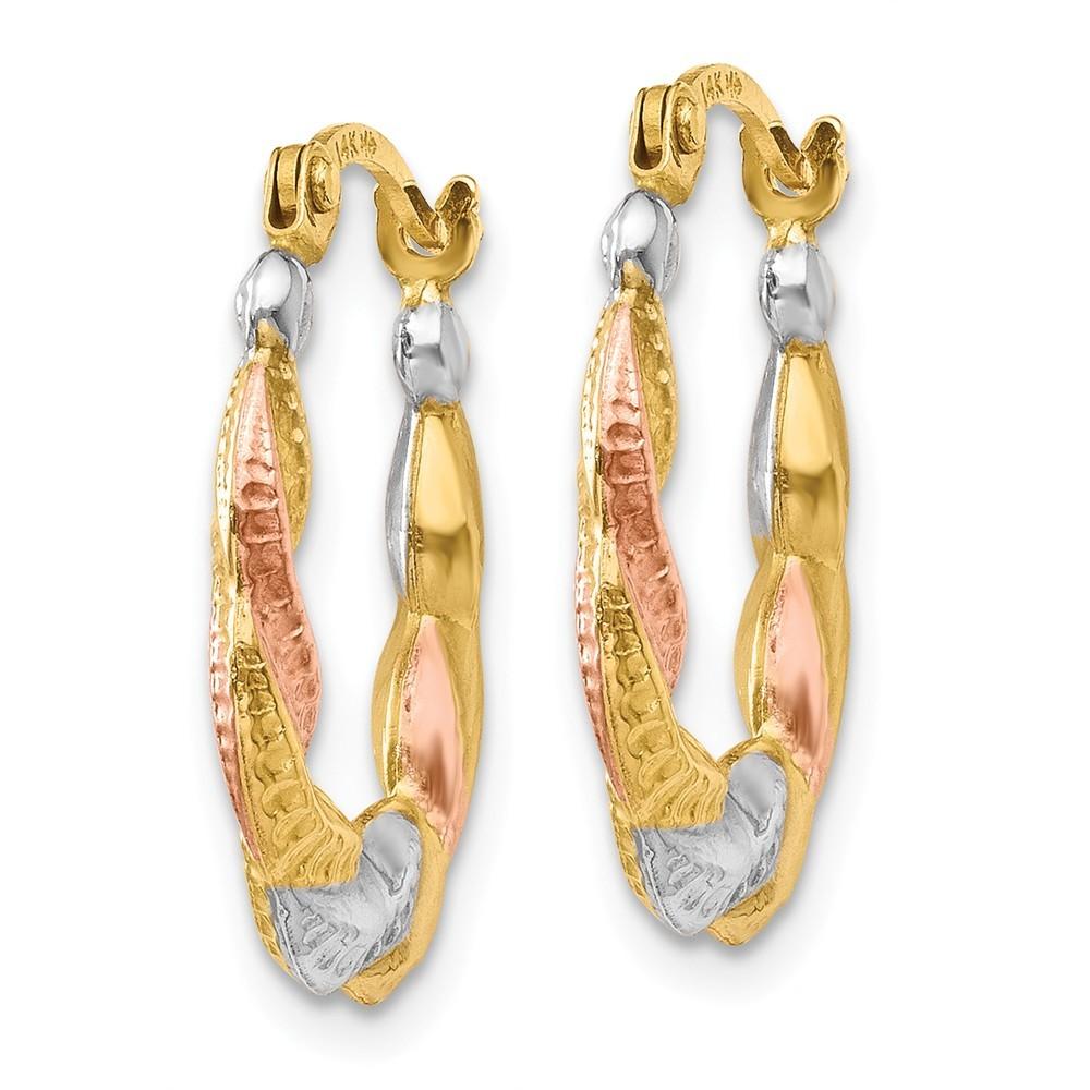 Jewelryweb 14k Yellow Gold and White And Rose Rhodium Hollow Scalloped Hoop Earrings - Measures 17x13mm Wide 3m