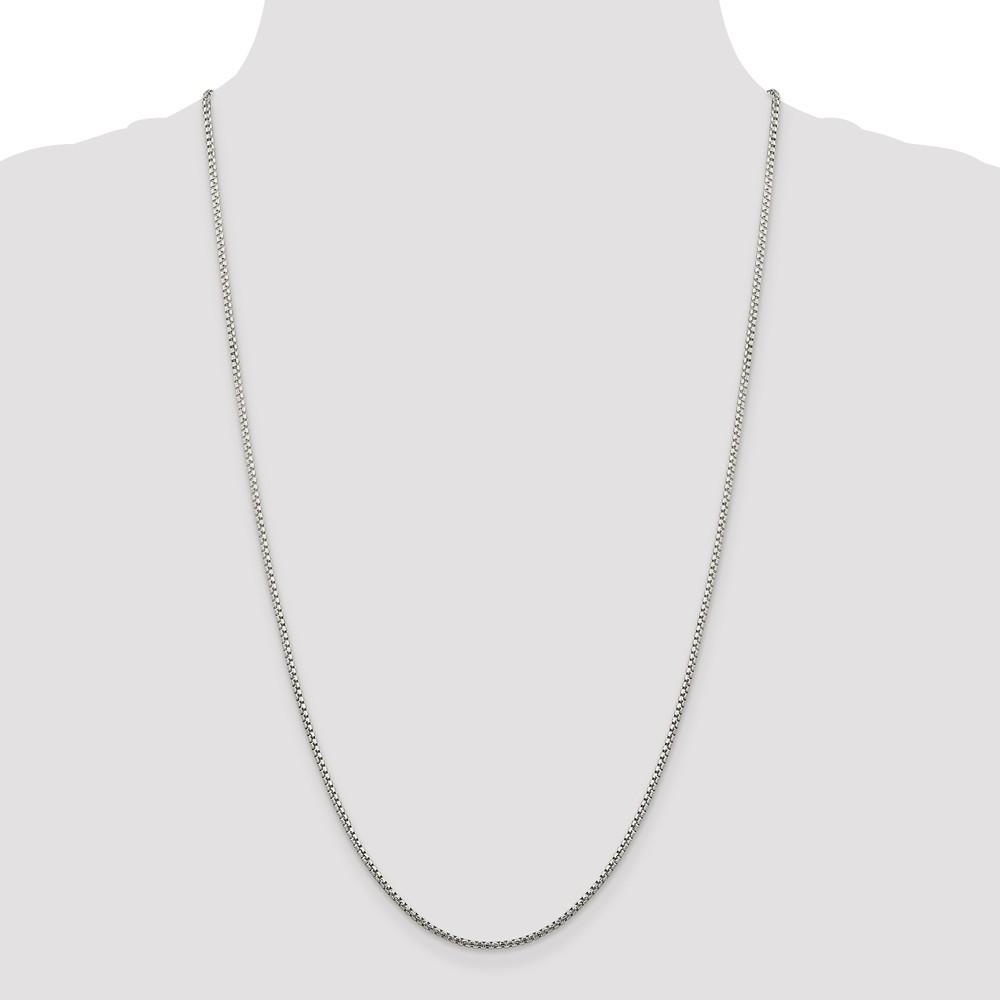 Jewelryweb Sterling Silver 1.75mm Half Round Sparkle-Cut Fancy Box Chain Necklace - 24 Inch