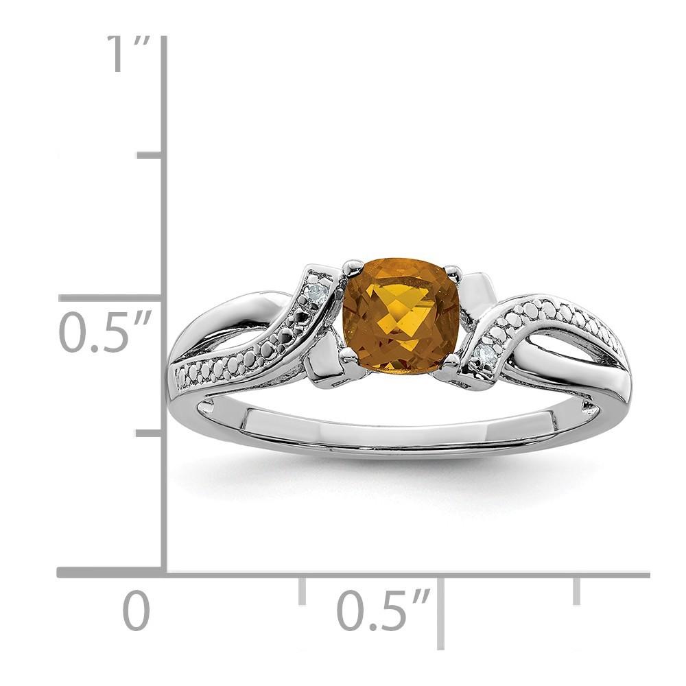 Jewelryweb Sterling Silver Whiskey Quartz Diamond Ring - Size 8
