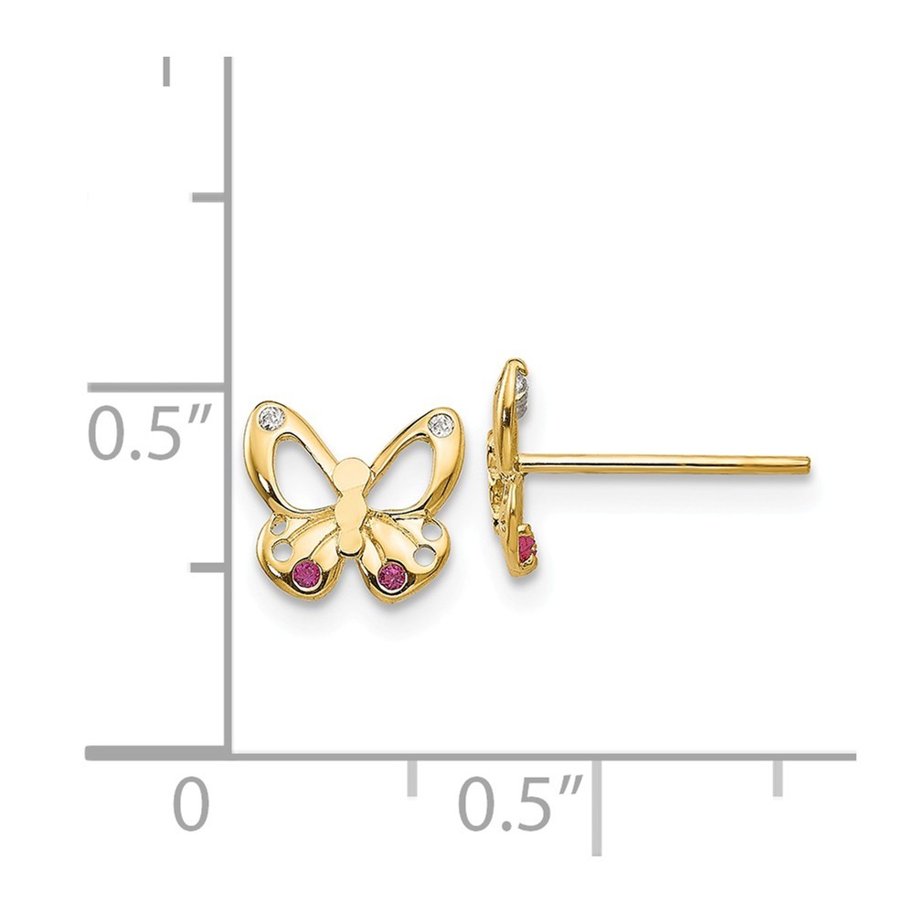 Jewelryweb 14k Yellow Gold Madi K Cubic Zirconia Childrens Butterfly Post Earrings - Measures 7x8mm Wide