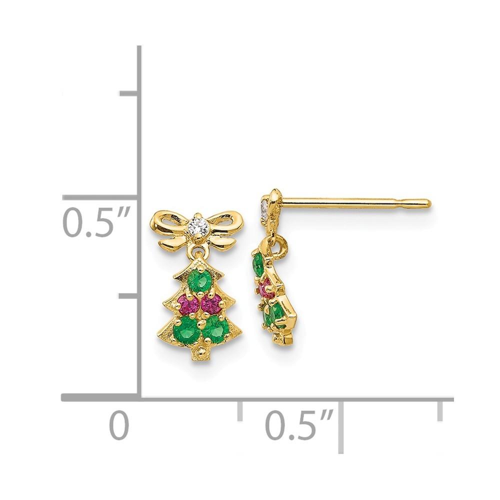 Jewelryweb 14k Yellow Gold Madi K Cubic Zirconia Childrens Christmas Tree Dangle Post Earrings - Measures 10x6m