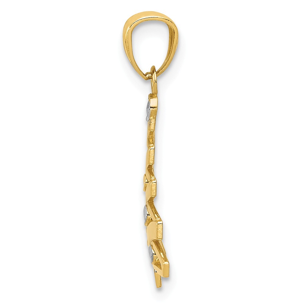 Jewelryweb 14k Yellow Gold and Rhodium Christmas Tree Pendant - Measures 22.9x14.8mm
