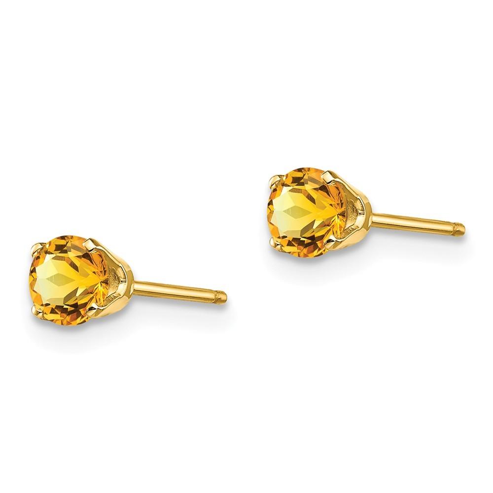 Jewelryweb 14k Yellow Gold 4mm Round November Birthstone Citrine Post Earrings - Measures 4x4mm Wide