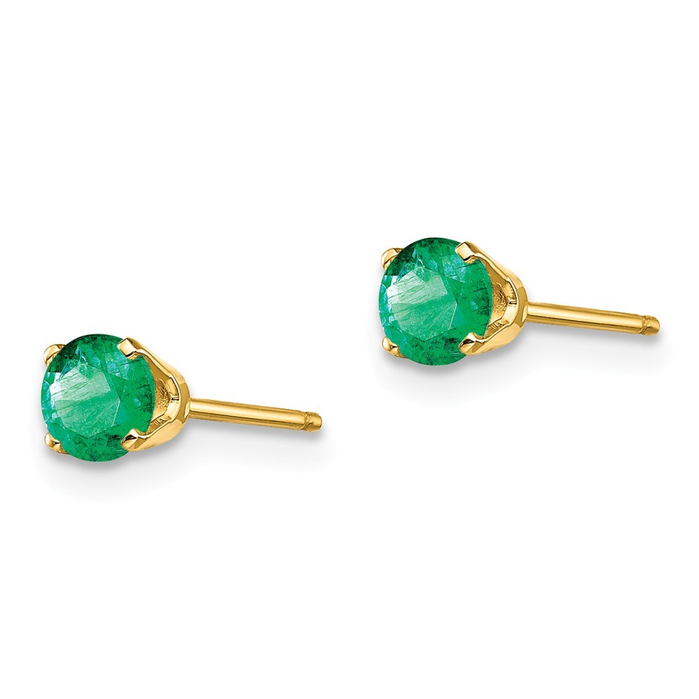 Jewelryweb 14k Yellow Gold 4mm Round May Birthstone Emerald Post Earrings - Measures 4x4mm Wide