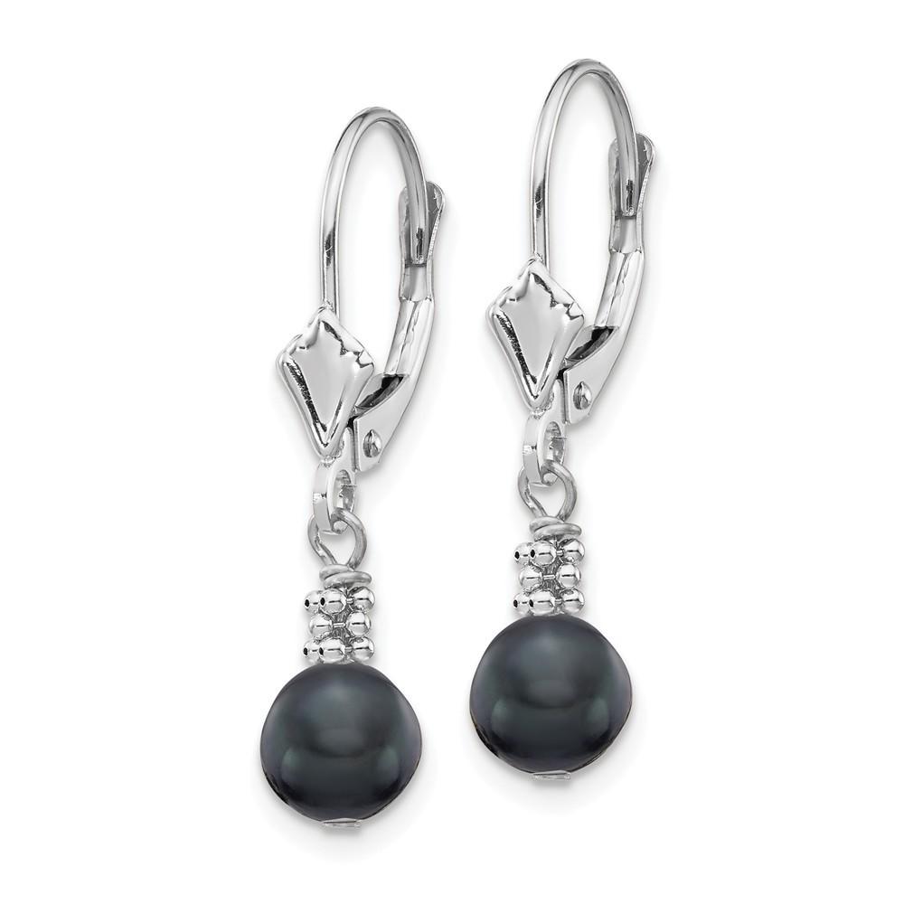 Jewelryweb 14K White Gold Grey Freshwater Cultured Pearl Leverback Earrings - Measures 30x6mm Wide