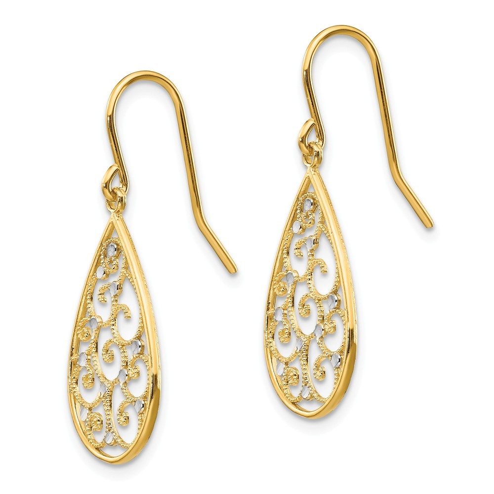 Jewelryweb 14k Yellow Gold and Rhodium Polished Teardrop Earrings - Measures 29x11mm Wide