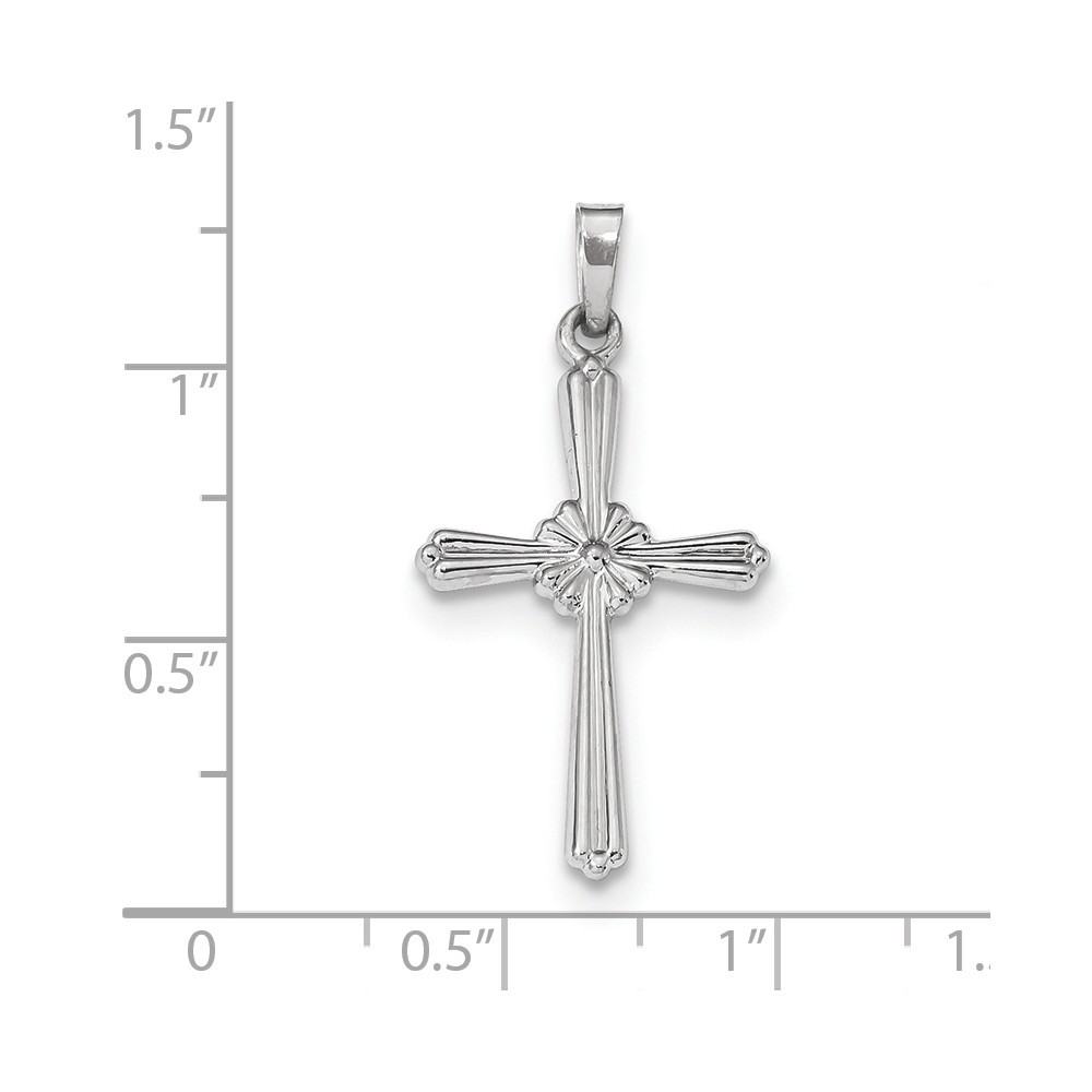 Jewelryweb 16.6mm 14k White Gold Polished Center Flower Cross Pendant