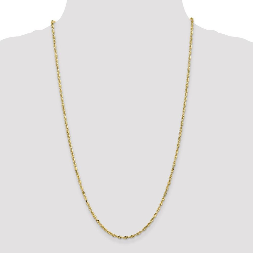 Jewelryweb 10k Yellow Gold 2.55mm Sparkle-Cut Extra-Lite Rope Chain Bracelet - 7 Inch