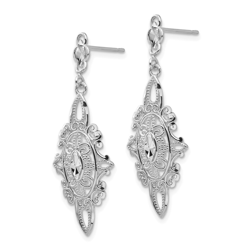 Jewelryweb 14k White Gold Sparkle-Cut Filigre Earrings - Measures 36x13mm Wide