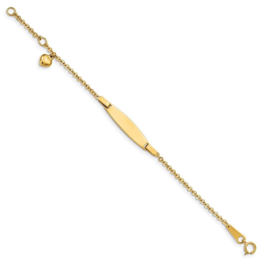 Jewelryweb 14k Yellow Gold Polished With Heart and .5inch Ext. Baby ID Bracelet - Measures 5mm Wide
