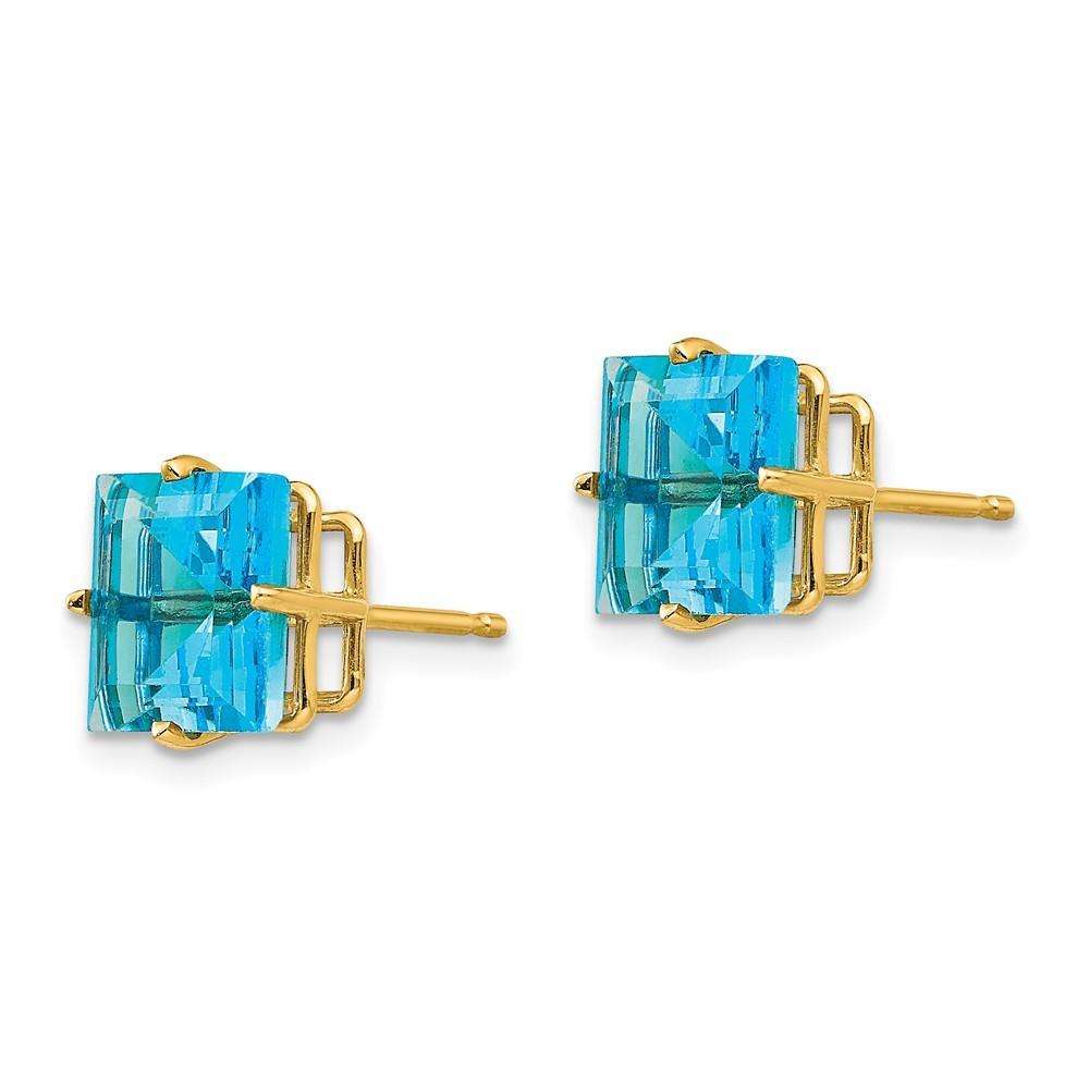 Jewelryweb 14k Yellow Gold 8mm Princess Cut Blue Topaz Earrings - Measures 9x9mm Wide
