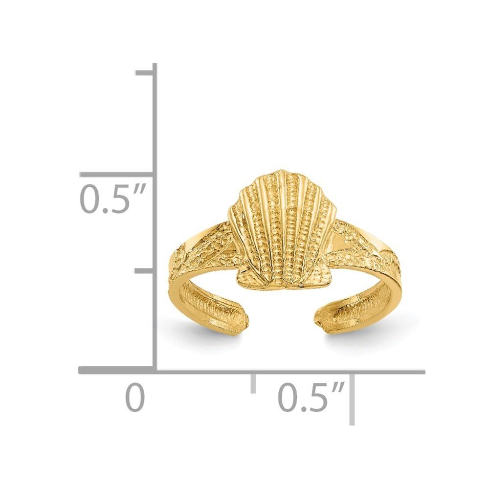 Jewelryweb 14k Yellow Gold Sparkle-Cut Scallop Shell Toe Ring