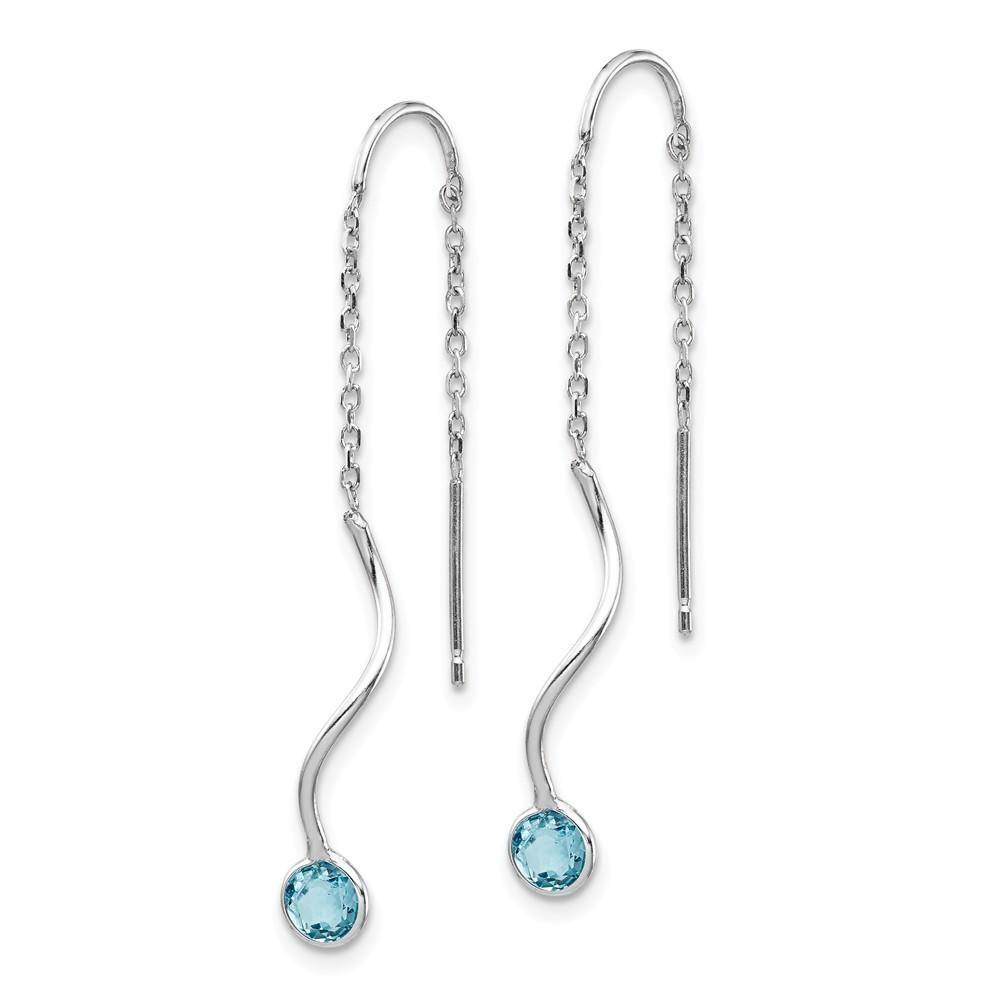 Jewelryweb 14k White Gold Blue Topaz Round Bezel Threader Earrings