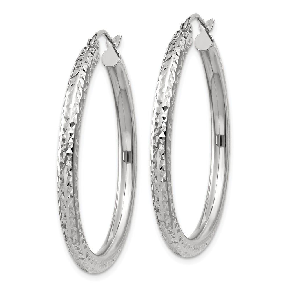 Jewelryweb 10k White Gold Sparkle-Cut 3mm Round Hoop Earrings - Measures 30x35.86mm Wide 3mm Thick