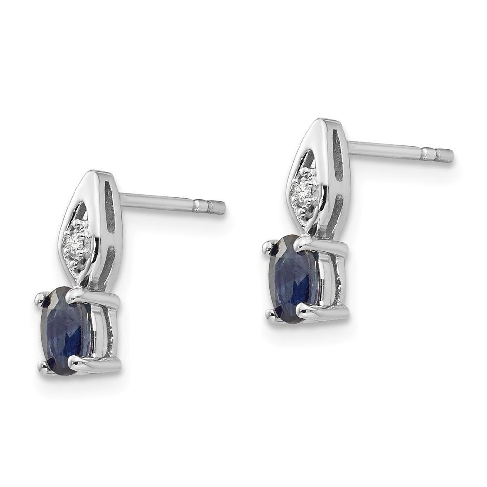Jewelryweb 14k White Gold Sapphire Diamond Earrings - Measures 12x3mm Wide