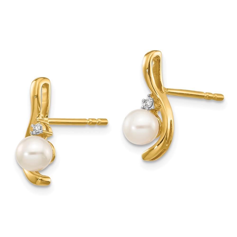 Jewelryweb 14k Yellow Gold Diamond and Freshwater Cultured Pearl Earrings - Measures 14x5mm Wide