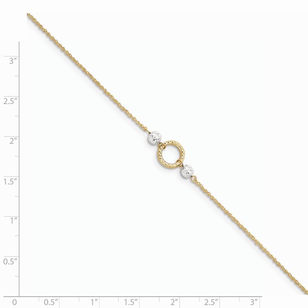 Jewelryweb 14k Two-Tone Gold Circle and Bead 9inch With 1in Ext Anklet
