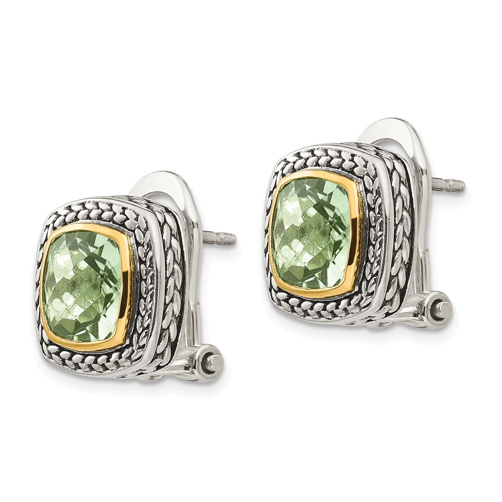 Jewelryweb Sterling Silver With 14k Green Amethyst Earrings - Measures 15x15mm Wide