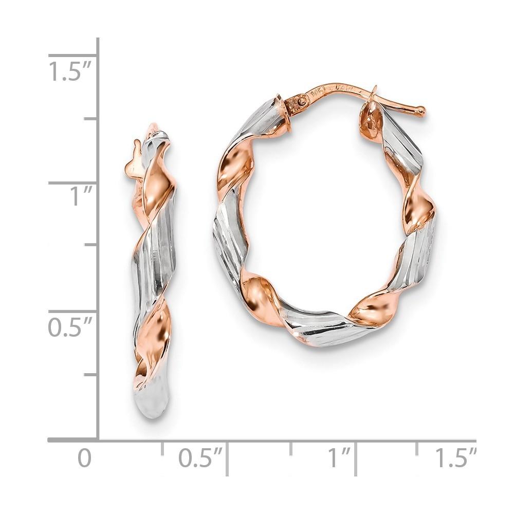 Jewelryweb 22mm 14k Rose Gold and White Rhodium Polished And Textured Twisted Hoop Earrings